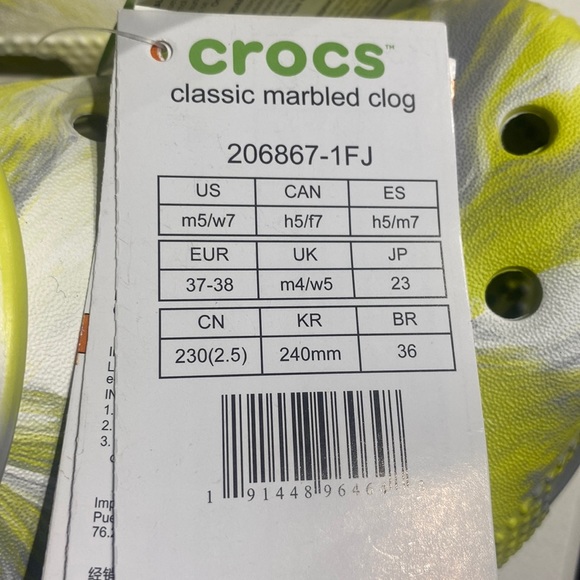 🆕🐊Crocs Classic Marbled Clogs, Size W 7, Citrus, Gray, & White - Picture 7 of 7